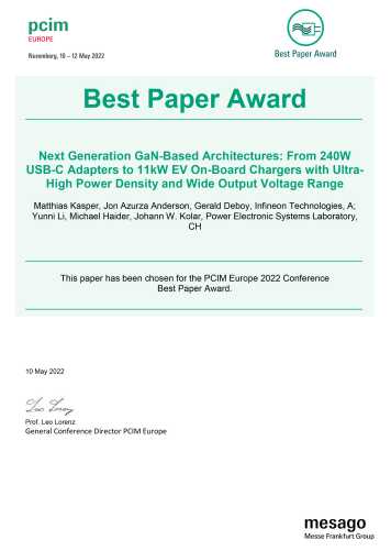 Enlarged view: PCIM Best Paper Award Certificate